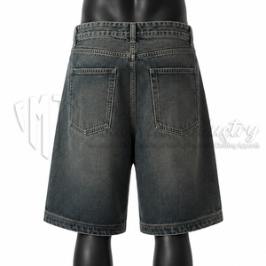 Pantalones Cortos Vaqueros de Algodón Orgánico Lavado Estilo Vintage para Hombre, Ecológicos, Holgados, Largos hasta la Rodilla, Estilo Urbano Casual - Product Image 2