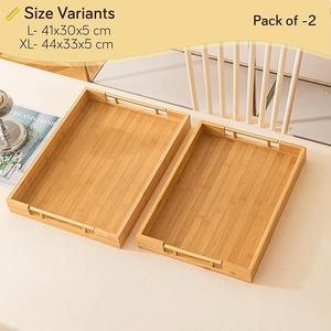 Luxury Modern Bamboo Wood <b>Tray</b> Set with Handles Decorative Ottoman <b>Tray</b> Rectangular Serving Platter for Home Hotel Restaurant - Product Image 5