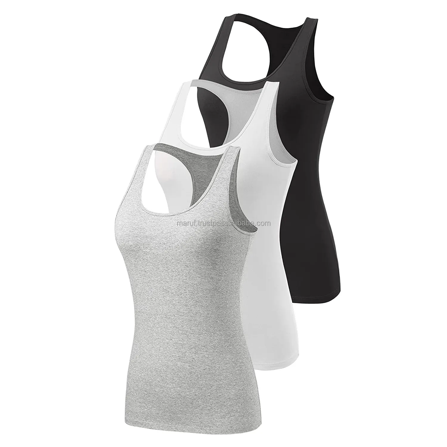 Siyah beyaz gri uzun MWTT18 kadın spor Tank Top