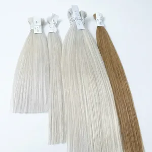 Extensiones de Cabello Humano Virgen, Largas y Lisas, Color Rubio Platino Marrón, Doble Trama, Base de Seda - Product Image 6