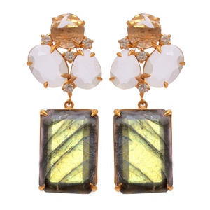 Bijoux lumineux de haute qualité 925 en argent Sterling naturel Labradorite pierres précieuses Micron plaqué or boucles d'oreilles pour femmes filles - Product Image 2