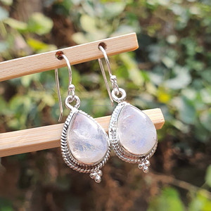 Femmes faites à la main 925 en argent Sterling arc-en-ciel pierre de lune boucles d'oreilles pendantes grands bijoux de mariage pour les fiançailles en gros - Product Image 5