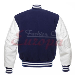 Veste universitaire personnalisée pour homme, style Letterman, en laine marine, corps en satin blanc, manches réversibles coupe-vent, personnalisable - Product Image 3