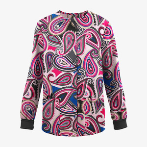 Blouse d'uniforme médical unisexe à fermeture éclair intégrale, imprimé cachemire, en polyester tissé de haute qualité, personnalisable, avec coutures invisibles - Product Image 1