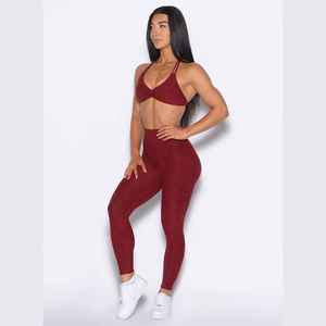 Leggings tricotés sans couture taille haute longueur intégrale couleur unie extensibles respirants pour femme avec poche invisible – Vêtements de sport fins - Product Image 1