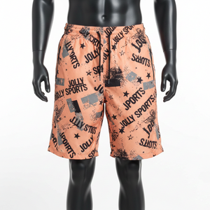 Pantalones cortos cortavientos de microfibra de poliéster de 110 GSM para hombre, color melocotón y negro, sublimación completa, logotipo personalizado, ajuste cómodo. - Product Image 1