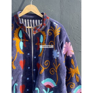 Women's Casual Jacket Flowers Embroidery Jacket Handmade Suzani Jacket <b>Coat</b> Soft Velvet Short Unisex Jacket - Product Image 2