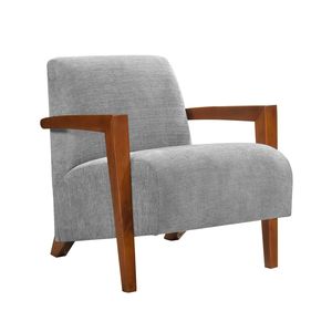 Sedia di Lusso in Legno Massello per Soggiorno, Poltrona Ultra Moderna con Cuscino in Schiuma e Tessuto Grigio - Product Image 2