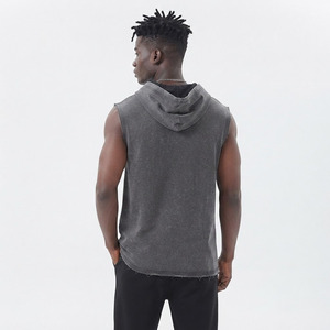 Camiseta sin mangas con capucha para hombre, de punto lavado, informal, estilo musculoso, para entrenamiento, gimnasio, cuello redondo, para verano - Product Image 2