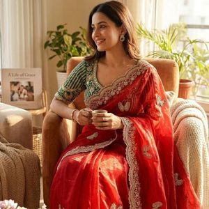 Sari en satin doux de qualité supérieure avec broderies de sequins et de zari, et blouse de créateur entièrement cousue, prix de gros par Royal Export - Product Image 3