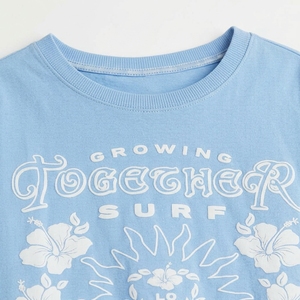 Women <b>Light</b> <b>Blue</b> Printed Graphic T-Shirt Round Neck Short <b>Sleeve</b> Surf Letter <b>Top</b> - Product Image 6
