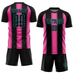 Nuevo Conjunto de Camiseta de Fútbol a Rayas Rosa y Negra, Personalizable con Logotipo, Nombre y Número del Equipo, Ropa Deportiva Ligera de Alto Rendimiento - Product Image 1