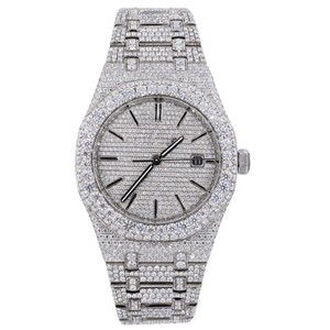 Luxury Quartz Business Sport <b>Iced</b> <b>Out</b> Diamond Style Stainless Steel Custom Bust Down <b>Watch</b> for Men - Product Image 5
