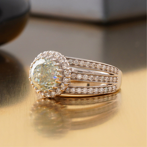 2.00 CT Fancy Green Portuguese Cut Lab Grown Diamond Solitaire <b>Ring</b> with Prong Setting 14K Gold <b>Statement</b> <b>Ring</b> - Product Image 2