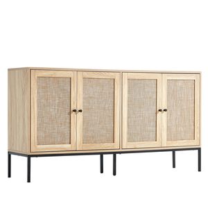 Mueble de Almacenamiento de Ratán con Estantes Ajustables y 4 Puertas Magnéticas, Aparador para Pasillo, Entrada o Cocina - Product Image 1