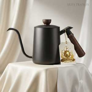 <b>White</b> Minimalist Gooseneck <b>Kettle</b> With Light Wood Handle Stainless Steel Pour Over Coffee Pot For Home Kitchen - Product Image 5