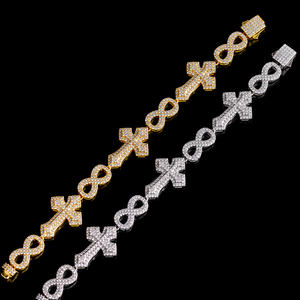 New Latest 18K <b>Solid</b> Gold Plated Sterling <b>Silver</b> Iced Out Infinity and Cross Cuban Chain with Moissanite Trendy Unisex Jewelry - Product Image 3