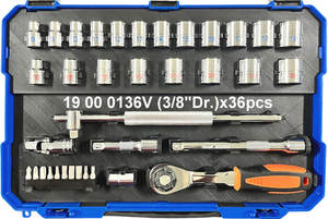 Juego de llaves de vaso 2 en 1 de 3/8 pulgadas, 36 piezas, con acabado mate, recto o cruzado. - Product Image 2