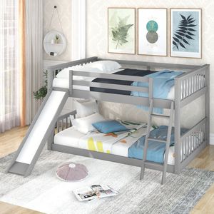 Lit superposé gris double avec glissière et échelle convertibles, lits pour enfants, ancien SKU GX000708AAE - Product Image 1