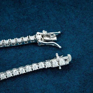 Pulsera de Plata de Ley de Lujo con Moissanita, Estilo Hip Hop, Corte Brillante Redondo, Cierre Ajustable, Unisex, para Fiestas - Product Image 2