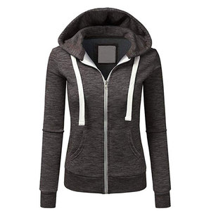 Sudadera con Capucha para Mujer, Color Sólido, Mezcla de Algodón, Manga Larga, Cierre Frontal con Cremallera, Transpirable, Tejido de Punto, Ropa de Otoño - Product Image 2