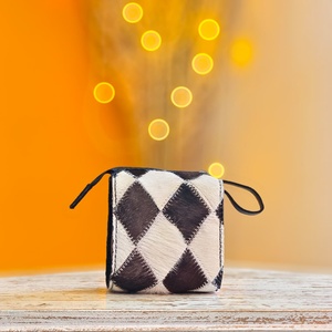 Luxury Cowhide Genuine Leather Patchwork Women's Clutches Handmade Diamond Pattern Fur Leather Long <b>Wallet</b> with Zipper Pocket - Product Image 4