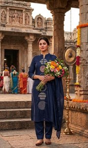 ชุด kurta และกางเกงพิมพ์ลาย A-line สำหรับผู้หญิงทันสมัยพร้อม dupatta - Product Image 3