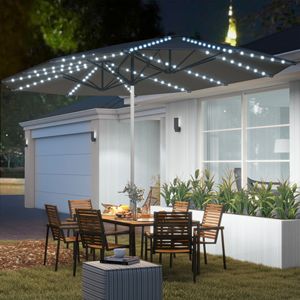 Ombrellone da Patio Extra Large 15ft a Doppia Faccia con Luci Solari e Protezione UPF50+ con Manovella Grigio Scuro - Product Image 2