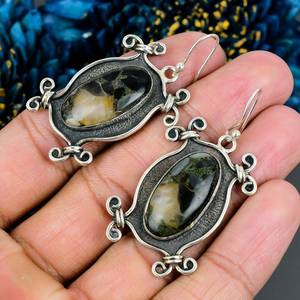 Boucles d'oreilles pendantes en argent sterling 925 avec pierres précieuses en forme de chrysanthème, bijoux élégants et tendance faits à la main - Product Image 3