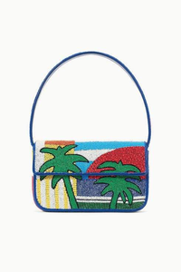 Sac à bandoulière brodé de perles, motif œil porte-bonheur, crème et bleu, perles de rocaille, pochette de soirée tendance pour femme - Product Image 3