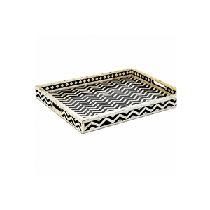 Luxury Handmade Wooden Serving Tray Black White Geometric Art Deco Pattern Decorative Coffee Table Organizer Home Display Tray - Product Image 2
