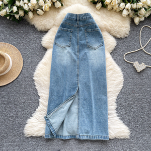 Falda Recta de Invierno para Mujer, Informal, de Cintura Alta, de Mezclilla, de Secado Rápido, 100% Algodón, Silueta Lápiz, Retro, al por Mayor - Product Image 2