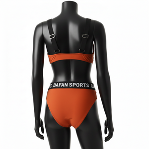 Traje de Baño Premium para Mujer en Nylon y Spandex Naranja con Paneles Laterales y Logotipo Personalizado por Transferencia Térmica - Product Image 2