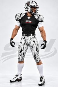 Uniforme de football américain personnalisé noir et blanc pour hommes, maillot à col en V imprimé effet éclaboussures avec pantalon de jeu rembourré, équipe de gridiron personnalisée - Product Image 5