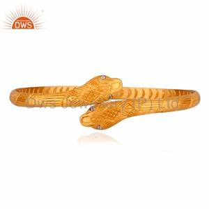 เครื่องประดับทองเหลืองชุบทองทำด้วยมือลูกบาศก์เซอร์โคเนียพลอยเคลือบเสร็จสิ้นงูปรับการออกแบบกำไลผู้ผลิตเครื่องประดับ - Product Image 5