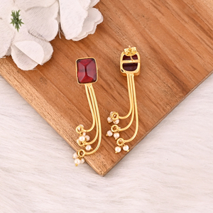 Stylish Garnet Hydro & Pearl Stone <b>Dangle</b> <b>Earrings</b> Handmade Brass Jewelry for Women - Product Image 5