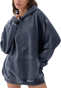 Sweat-shirts à capuche en coton mélangé délavé pour femmes, personnalisables avec logo, coupe oversize, respirants, pour l'hiver, avec poche avant pour logo OEM, USA - Product Image 4