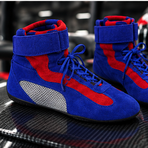 Bottes de moto bleues et rouges à boucle de cheville en cuir véritable, légères, respirantes, avec semelle extérieure en caoutchouc et semelle intermédiaire en EVA, toutes saisons, bout fermé - Product Image 2