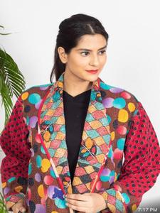 Women's Cotton Quilted Kantha Coat Handmade Indian Block Print <b>Reversible</b> <b>Jacket</b> Bohemian Fashion Wholesale Private Label - Product Image 6