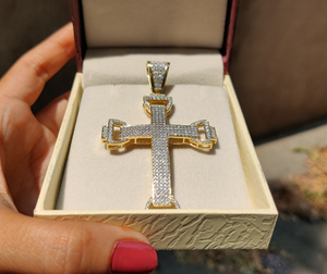 925 <b>Silver</b> <b>Cross</b> Pendant Round Moissanite Charm Gold Plated Religious Hip Hop Party Jewelry Unisex Gift - Product Image 3