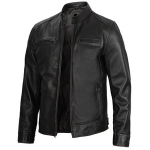 Chaqueta de cuero negra con cremallera y logotipo personalizado para hombre, chaquetas vintage para hombre, chaqueta de invierno de alta calidad, chaquetas estilo streetwear. - Product Image 3