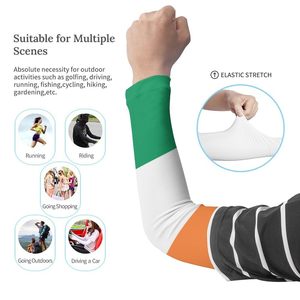 Manguitos de compresión ligeros unisex para adultos, con bloques de color verde, blanco y naranja, protección UV y tejido que absorbe la humedad. - Product Image 4