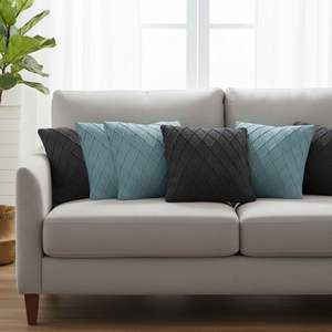 Set di 6 fodere per cuscini SOGA 45 cm in maglia diamantata azzurra e maglia a trecce grigio antracite - Product Image 3