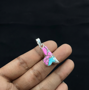 Colgante Cristiano de Algodón Natural Turquesa y Plata con Gemas Multicolor Rosa y Azul, Joyería de Declaración al por Mayor, Regalo para Ella - Product Image 6
