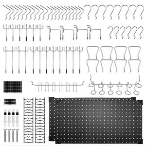 Kit d'organisation murale en métal noir de 100 pièces, panneaux de 12x24 pouces, crochets, rangement facile, organisation, garage, établi, placard - Product Image 1