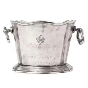 Seau à glace de luxe en argent antique pour champagne, refroidisseur à vin en métal avec poignées, bac à boissons vintage pour bar et fête - Product Image 1