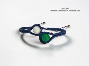 Navy Macrame Bracelet Dyed <b>Green</b> White Jade 8mm Round Bead Adjustable <b>Cord</b> Boho Wholesale India - Product Image 2