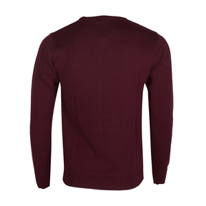 Pull en tricot à col rond pour homme, couleur unie, coupe classique, vêtements décontractés, bordeaux, hiver, 100% coton, 300g - Product Image 2