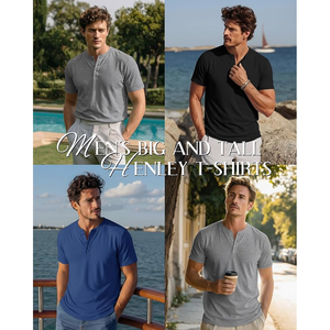 <b>Men's</b> Solid Color Short Sleeve Henley <b>T</b>-<b>Shirt</b> Regular Fit Casual Knitted Plain Dyed Top <b>V</b>-<b>Neck</b> Design - Product Image 2