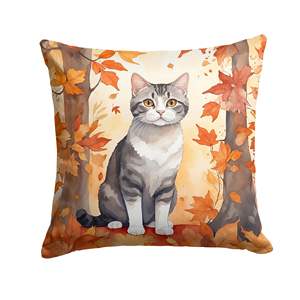 American Wirehair <b>Cat</b> Decorative Outdoor/Indoor Throw Pillow 14x14 Machine-Washable Fall Leaves Design for <b>Couch</b> Bed Patio Decor - Product Image 1